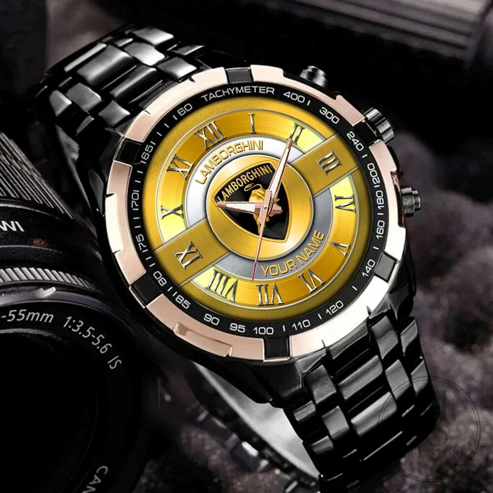 Lamborghini Custom Name Gold Dial Stainless Steel Watch for Men 12 Lamborghini Custom Name Gold Dial Stainless Steel Watch for Men