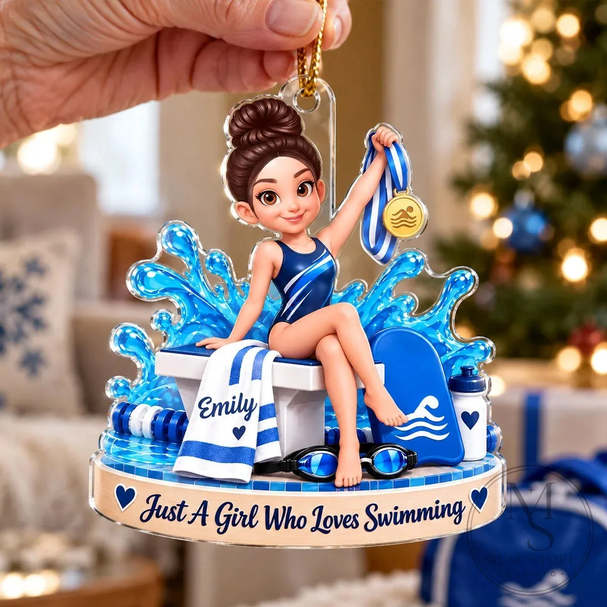 Custom Swimmer Girl with Medal Personalized Christmas Tree Ornament 19 Custom Swimmer Girl with Medal Personalized Christmas Tree Ornament