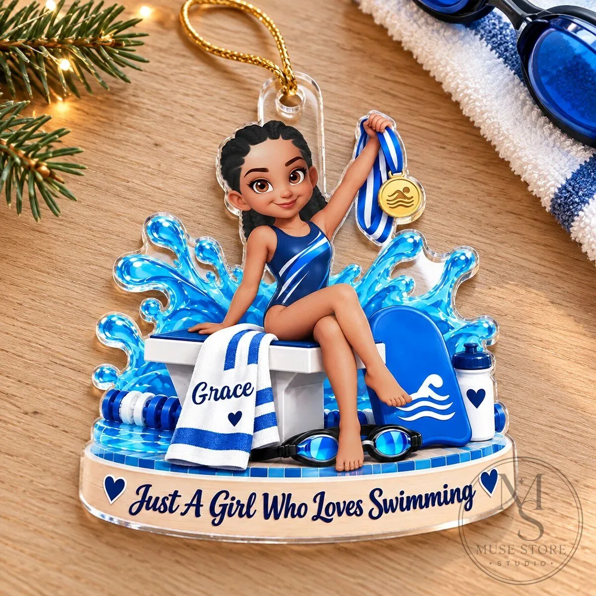 Custom Swimmer Girl with Medal Personalized Christmas Tree Ornament 20 Custom Swimmer Girl with Medal Personalized Christmas Tree Ornament