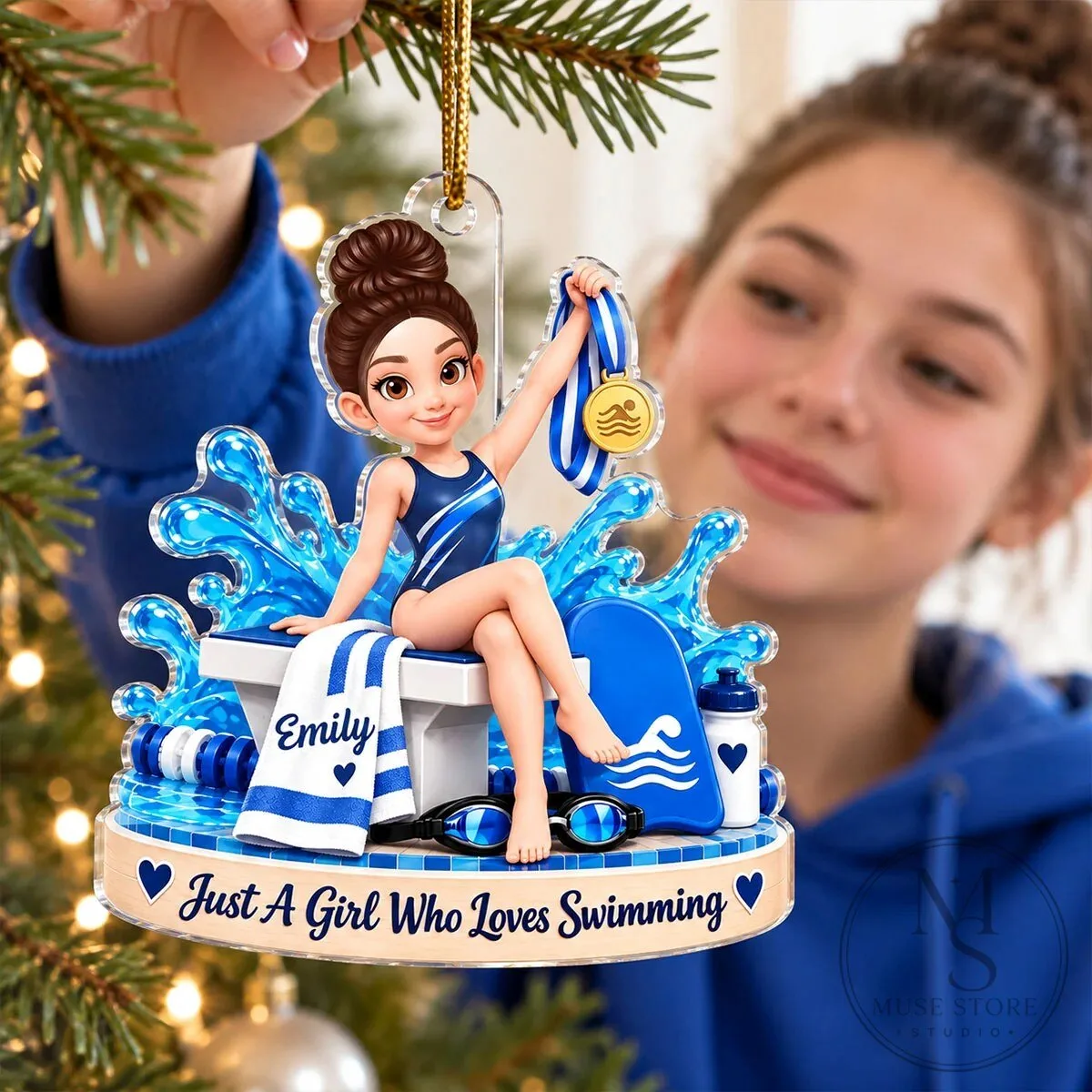 Custom Swimmer Girl with Medal Personalized Christmas Tree Ornament 21 Custom Swimmer Girl with Medal Personalized Christmas Tree Ornament