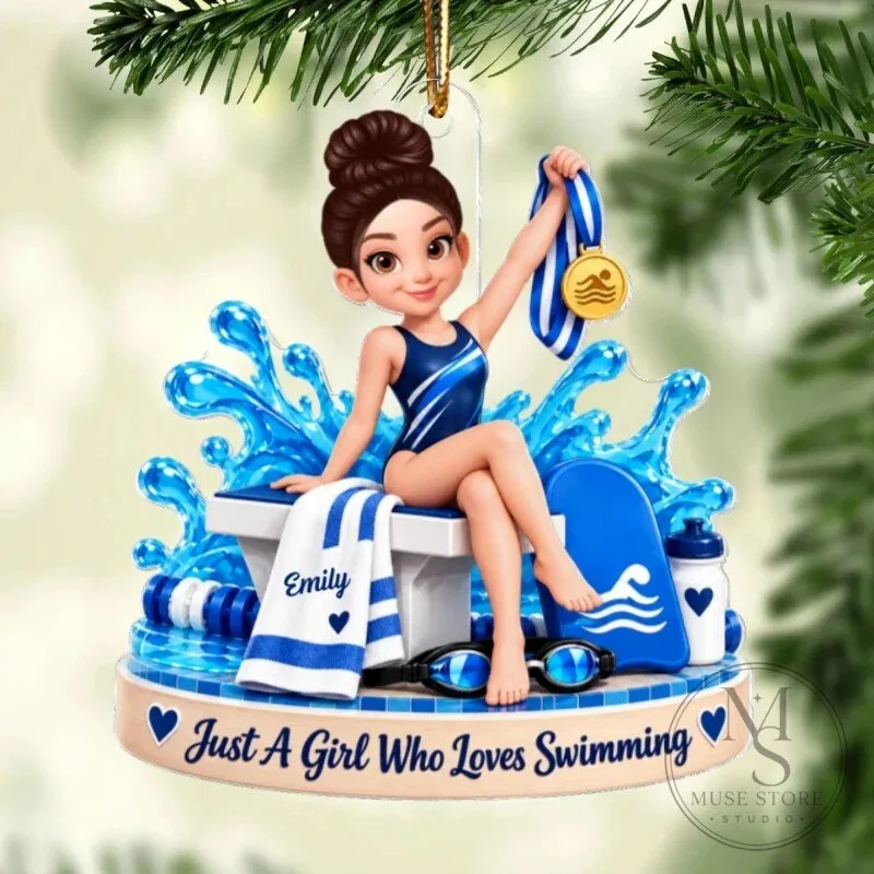 Custom Swimmer Girl with Medal Personalized Christmas Tree Ornament 25 Custom Swimmer Girl with Medal Personalized Christmas Tree Ornament