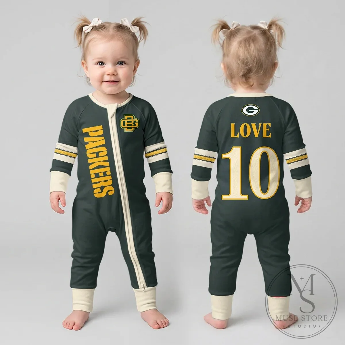 Green Bay Packers Football Team Baby Romper with Love 10 Design 1 Green Bay Packers Football Team Baby Romper with Love 10 Design