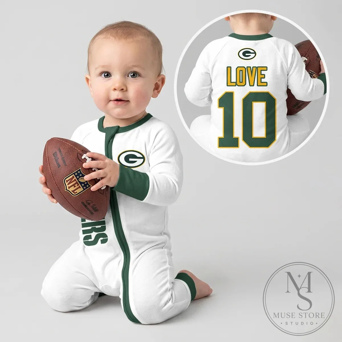 Green Bay Packers Football Team Baby Romper with Love 10 Design 21 Green Bay Packers Football Team Baby Romper with Love 10 Design