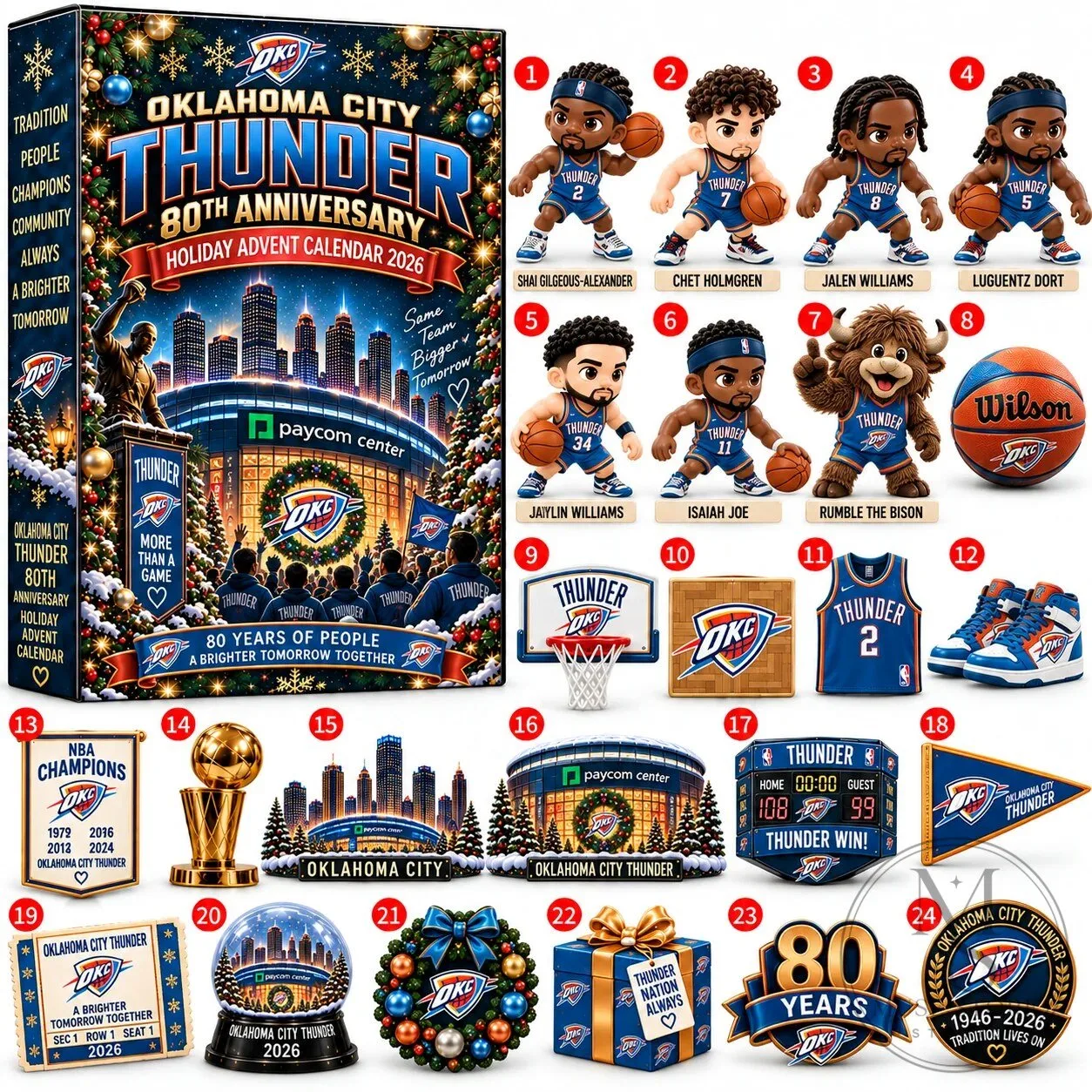 Oklahoma City Thunder 80th Anniversary Holiday Advent Calendar 2026
