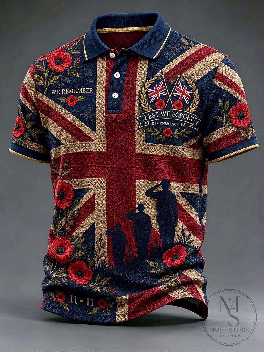 United Kingdom Lest We Forget Poppy Flower Remembrance Day Polo Shirt