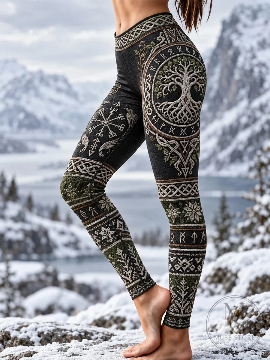 Viking Yggdrasil Tree of Life Nordic Runes Winter Pattern Women's Leggings 5 Viking Yggdrasil Tree of Life Nordic Runes Winter Pattern Women