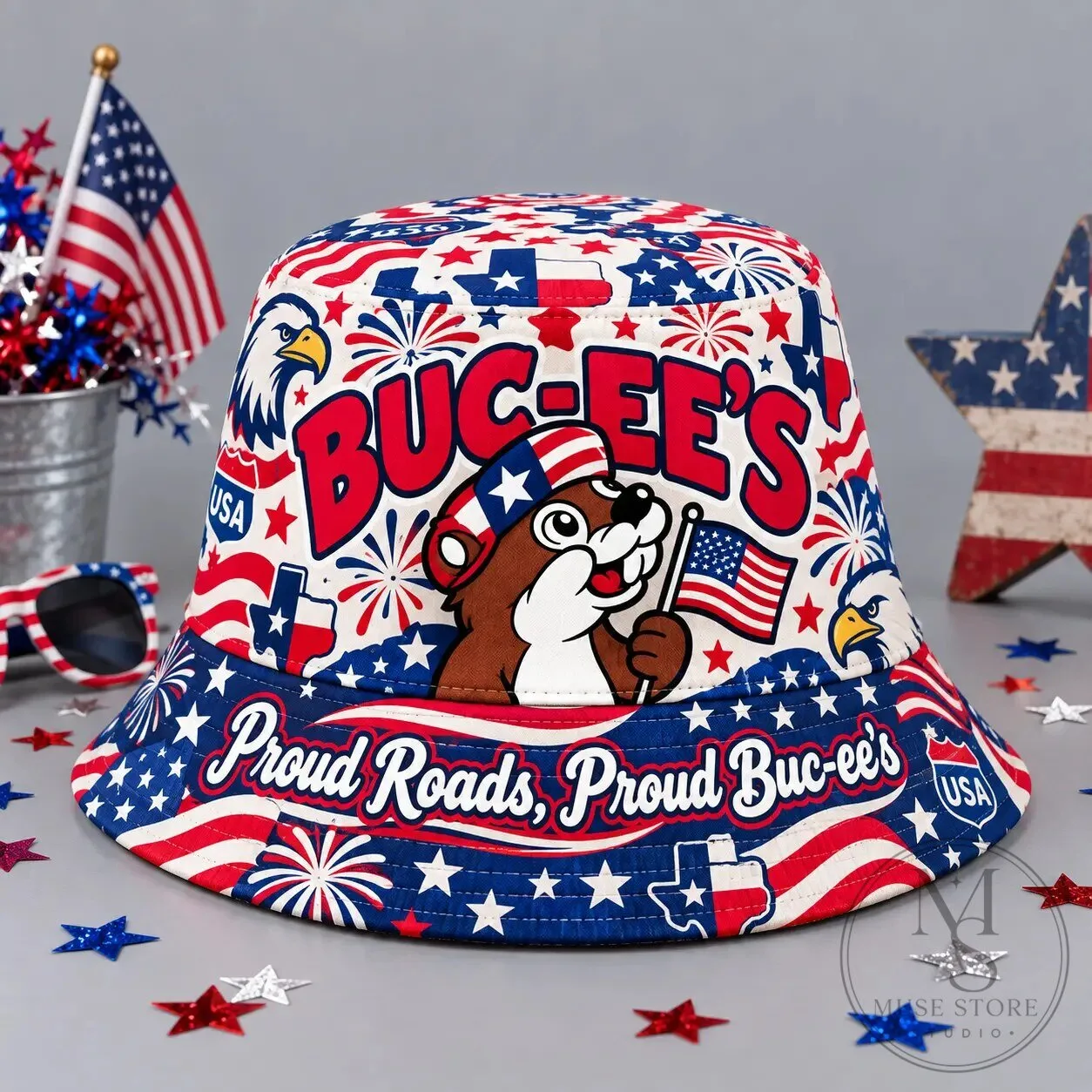 Buc-ee's Patriotic Proud Roads Proud Buc-ee's Bucket Hat 6 Buc-ee