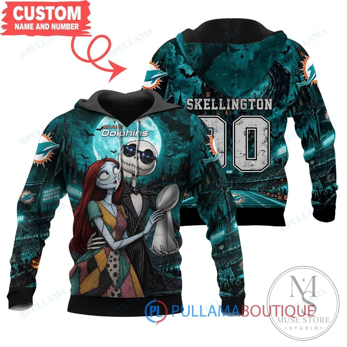 Miami Dolphins Jack Skellington Sally Nightmare Before Christmas Hoodie 11 Miami Dolphins Jack Skellington Sally Nightmare Before Christmas Hoodie