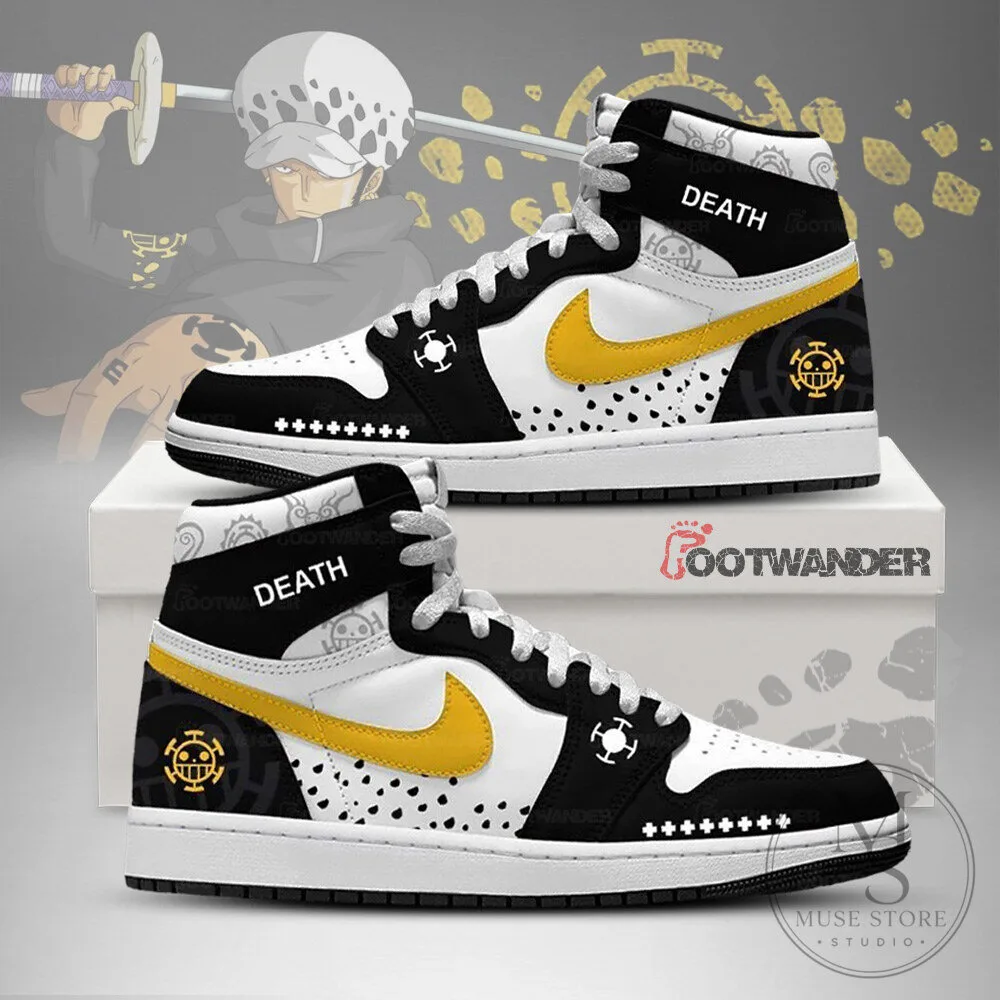 Trafalgar Law One Piece Anime Black and Yellow High Top Sneakers Shoes 2 Trafalgar Law One Piece Anime Black and Yellow High Top Sneakers Shoes