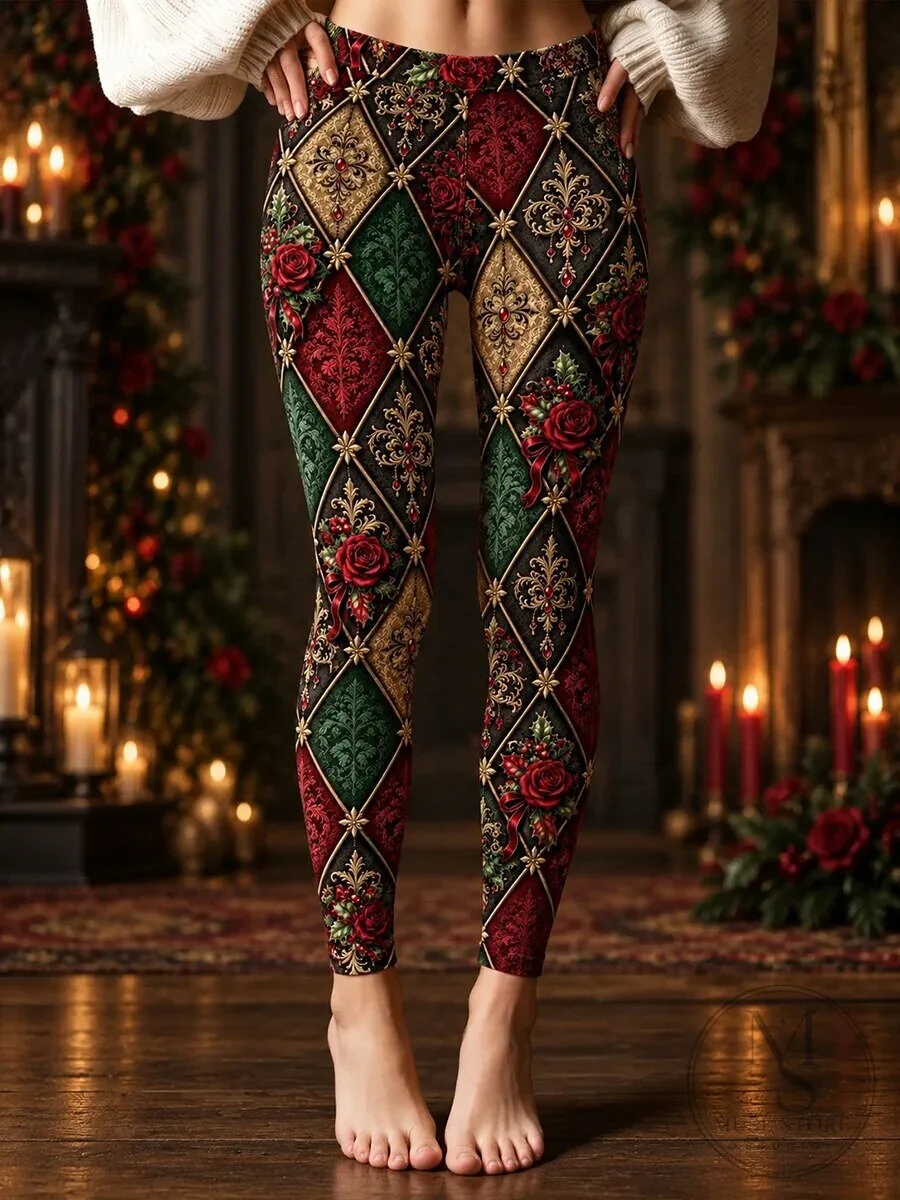 Vintage Gothic Christmas Diamond Print Women's Leggings 1 Vintage Gothic Christmas Diamond Print Women's Leggings