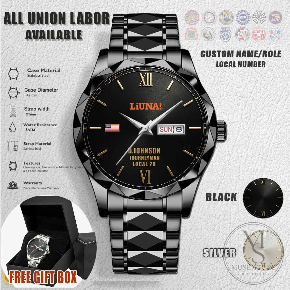 LIUNA Laborers' International Union of North America Stainless Steel Watch 5 LIUNA Laborers