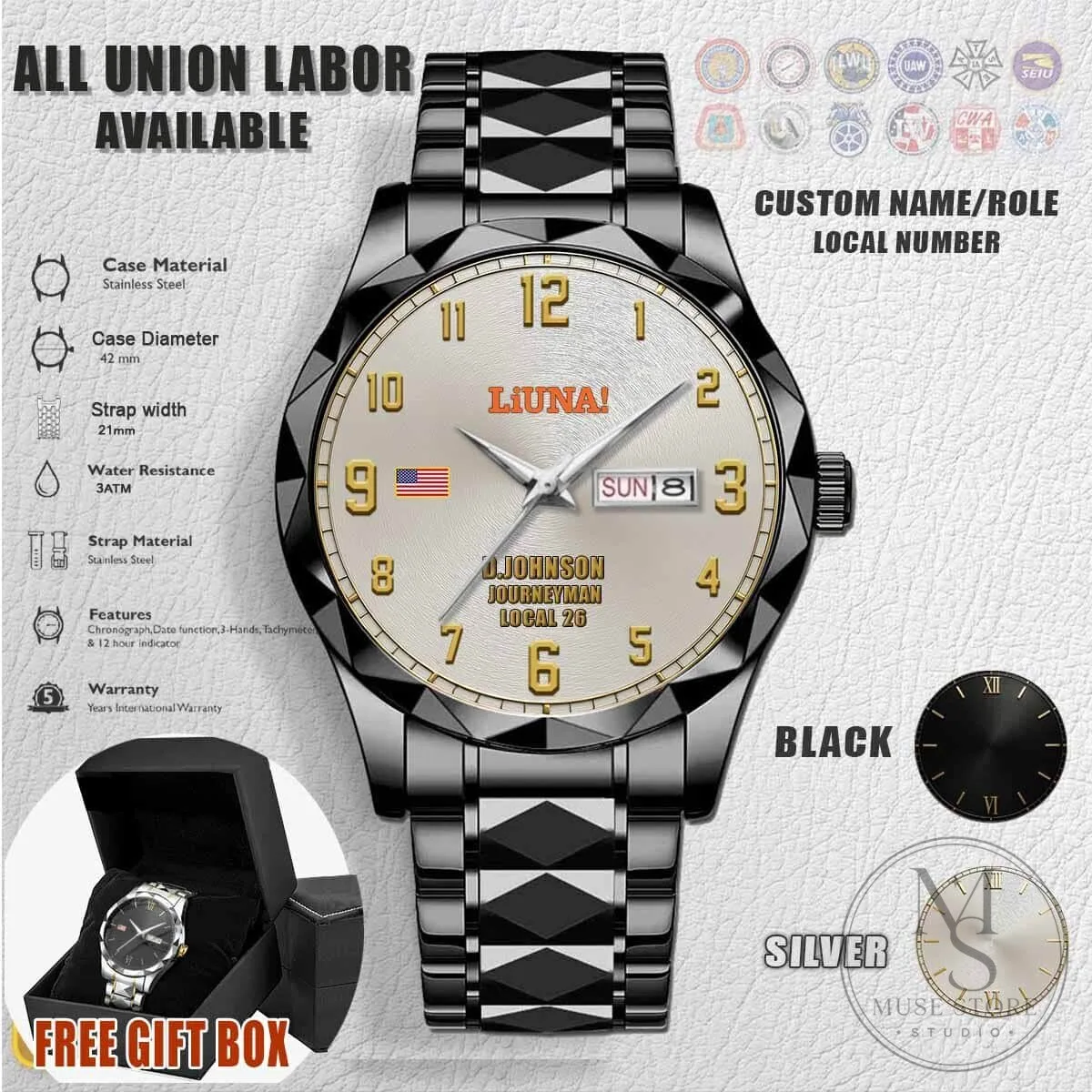 LIUNA Laborers' International Union of North America Stainless Steel Watch 6 LIUNA Laborers