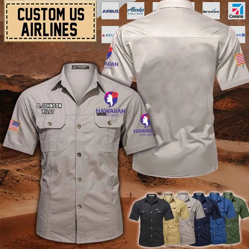 Hawaiian Airlines Pilot Uniform Short Sleeve Button Down Cargo Shirt