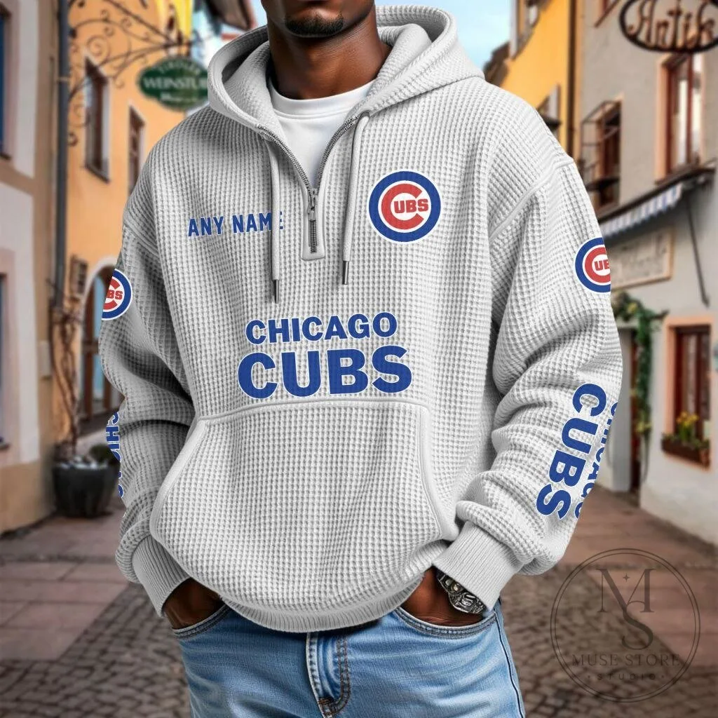 Chicago Cubs Baseball Team Waffle Knit Quarter Zip Hoodie 15 Chicago Cubs Baseball Team Waffle Knit Quarter Zip Hoodie