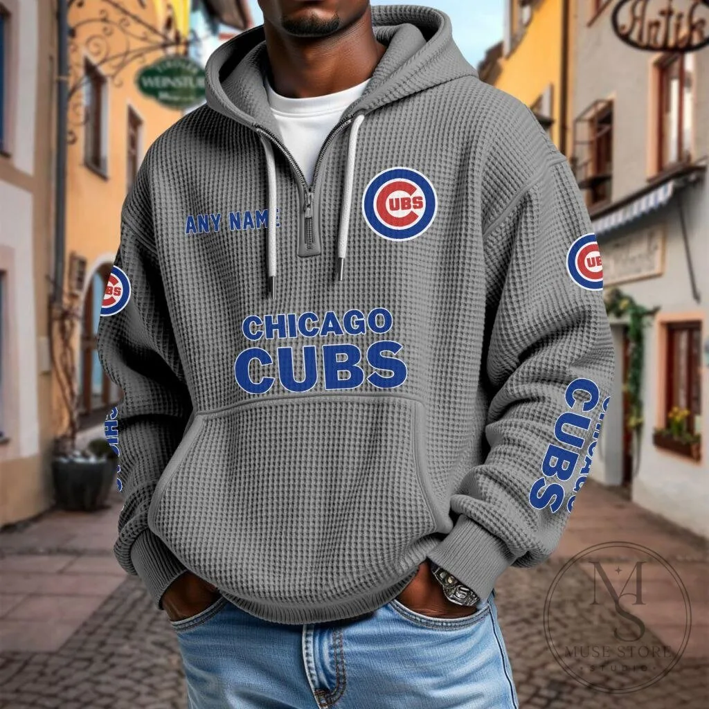 Chicago Cubs Baseball Team Waffle Knit Quarter Zip Hoodie 16 Chicago Cubs Baseball Team Waffle Knit Quarter Zip Hoodie