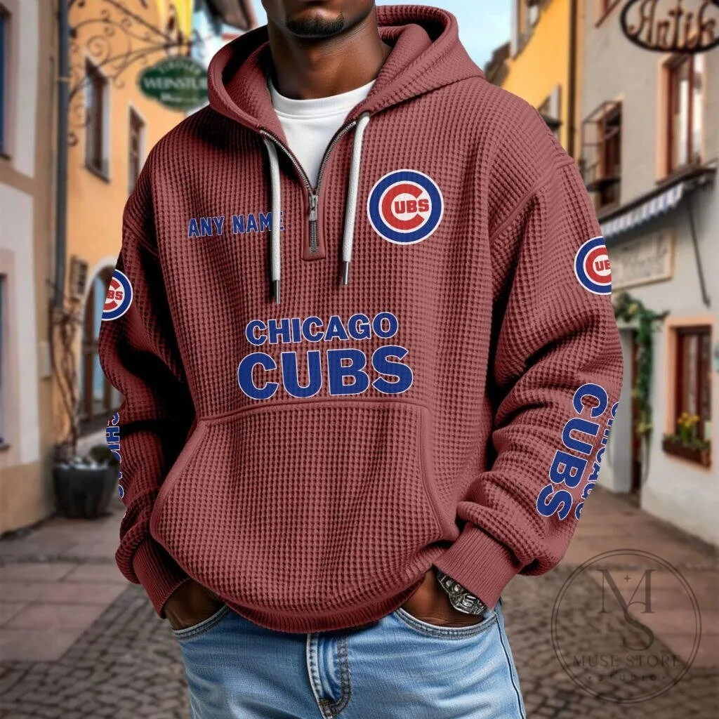 Chicago Cubs Baseball Team Waffle Knit Quarter Zip Hoodie 17 Chicago Cubs Baseball Team Waffle Knit Quarter Zip Hoodie