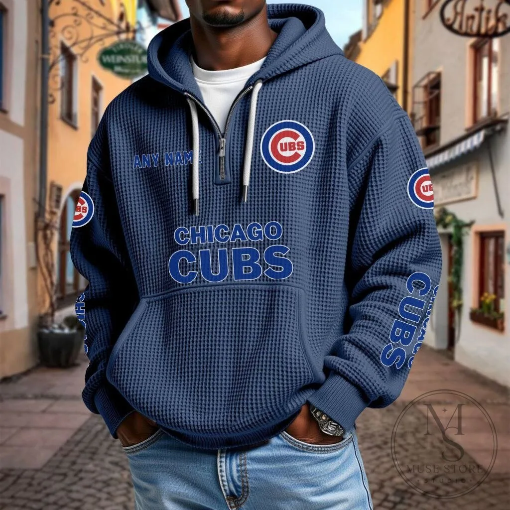 Chicago Cubs Baseball Team Waffle Knit Quarter Zip Hoodie 18 Chicago Cubs Baseball Team Waffle Knit Quarter Zip Hoodie