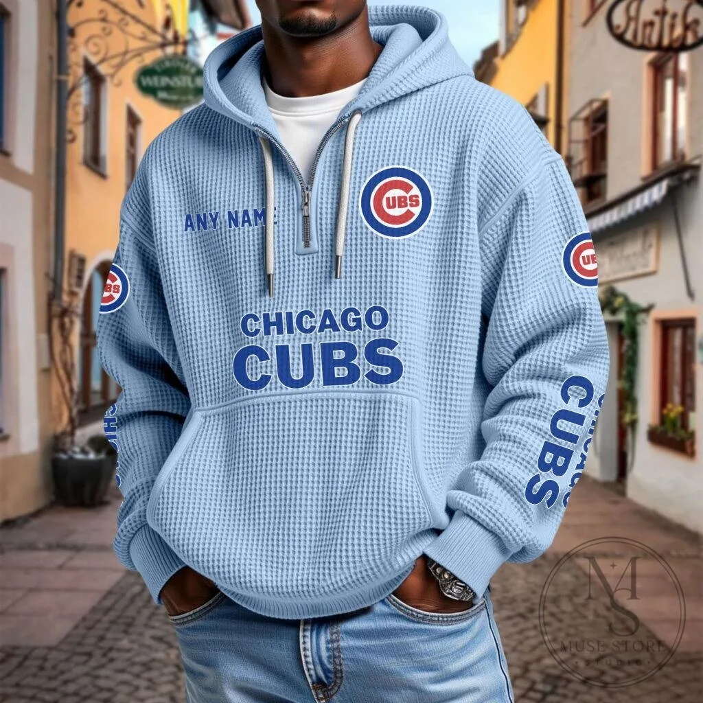 Chicago Cubs Baseball Team Waffle Knit Quarter Zip Hoodie 19 Chicago Cubs Baseball Team Waffle Knit Quarter Zip Hoodie