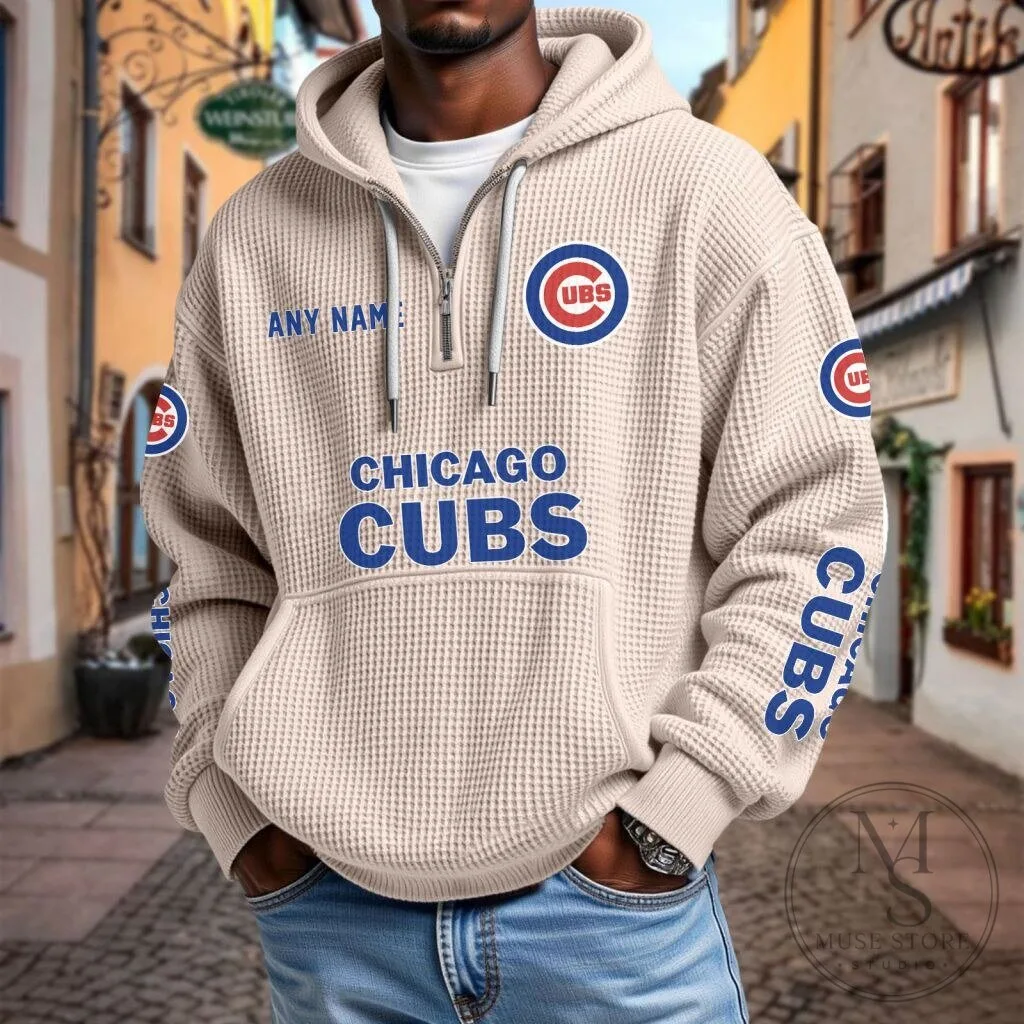 Chicago Cubs Baseball Team Waffle Knit Quarter Zip Hoodie 20 Chicago Cubs Baseball Team Waffle Knit Quarter Zip Hoodie