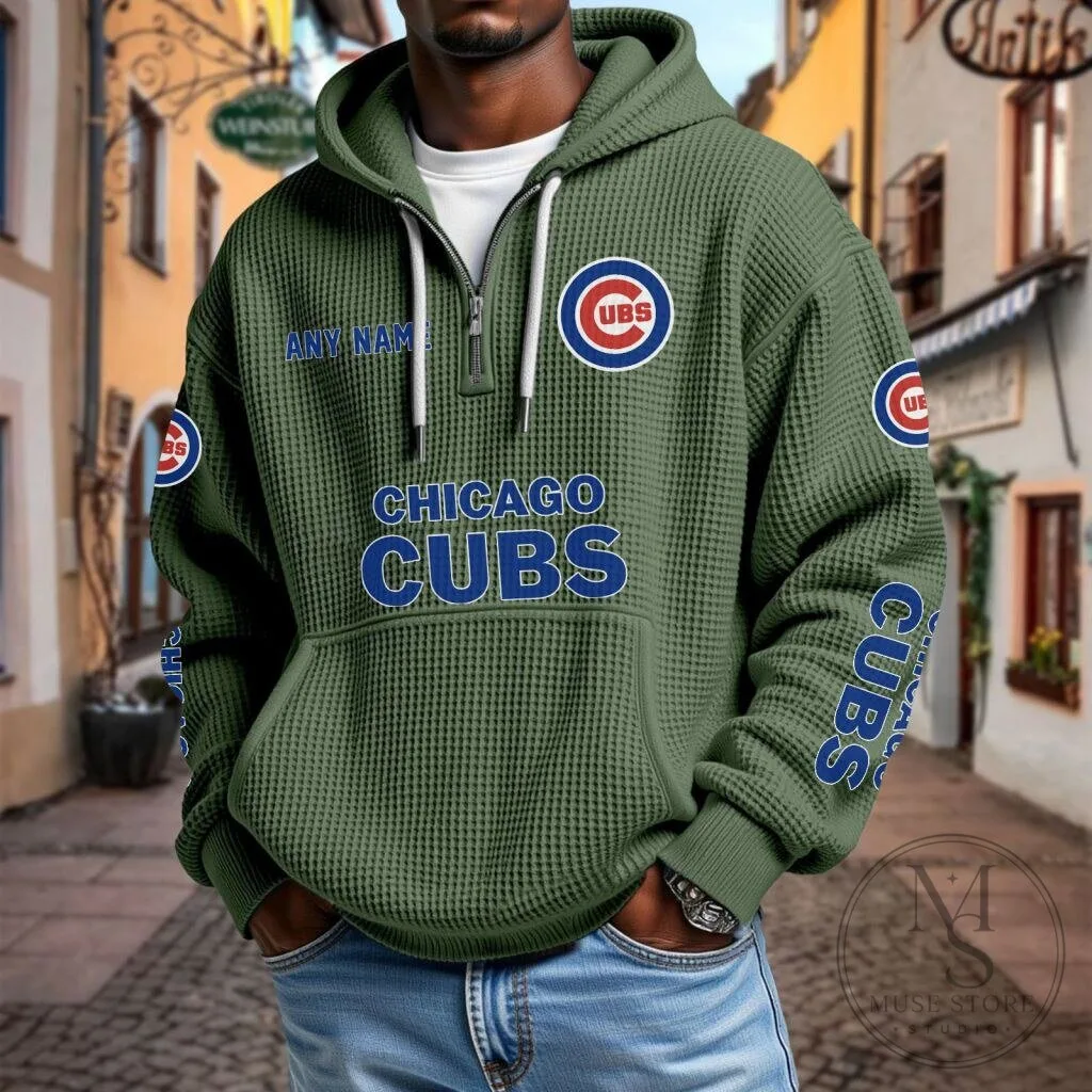 Chicago Cubs Baseball Team Waffle Knit Quarter Zip Hoodie 21 Chicago Cubs Baseball Team Waffle Knit Quarter Zip Hoodie