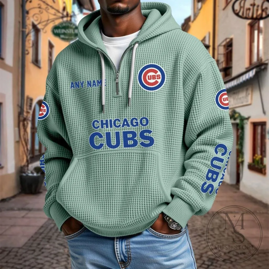 Chicago Cubs Baseball Team Waffle Knit Quarter Zip Hoodie 22 Chicago Cubs Baseball Team Waffle Knit Quarter Zip Hoodie