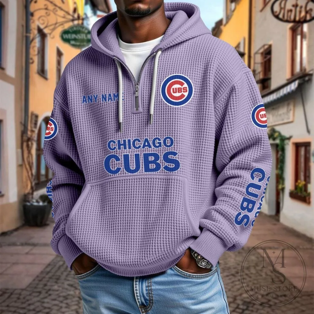 Chicago Cubs Baseball Team Waffle Knit Quarter Zip Hoodie 23 Chicago Cubs Baseball Team Waffle Knit Quarter Zip Hoodie
