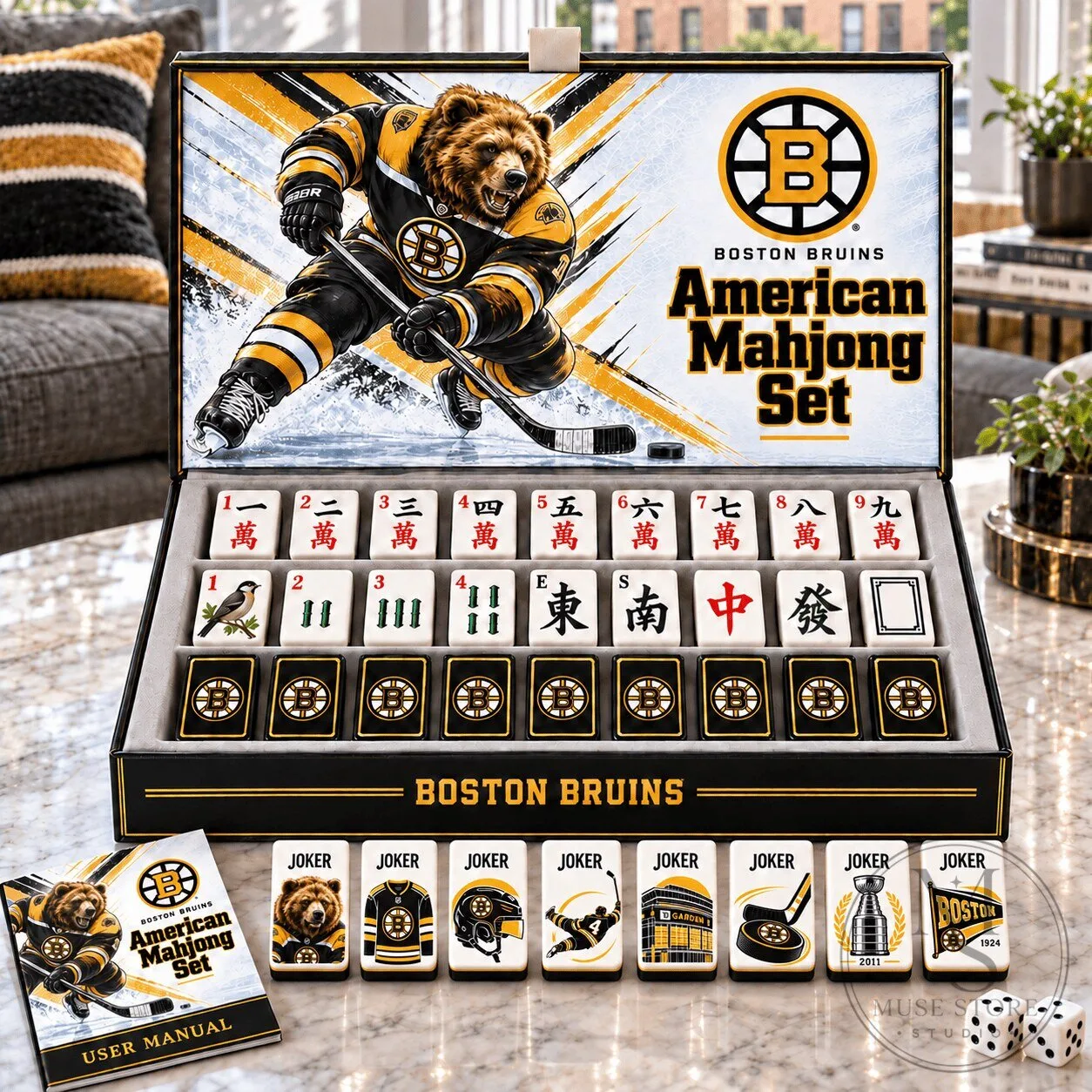 Boston Bruins American Mahjong Game Set with Custom Tiles and User Manual 1 Boston Bruins American Mahjong Game Set with Custom Tiles and User Manual