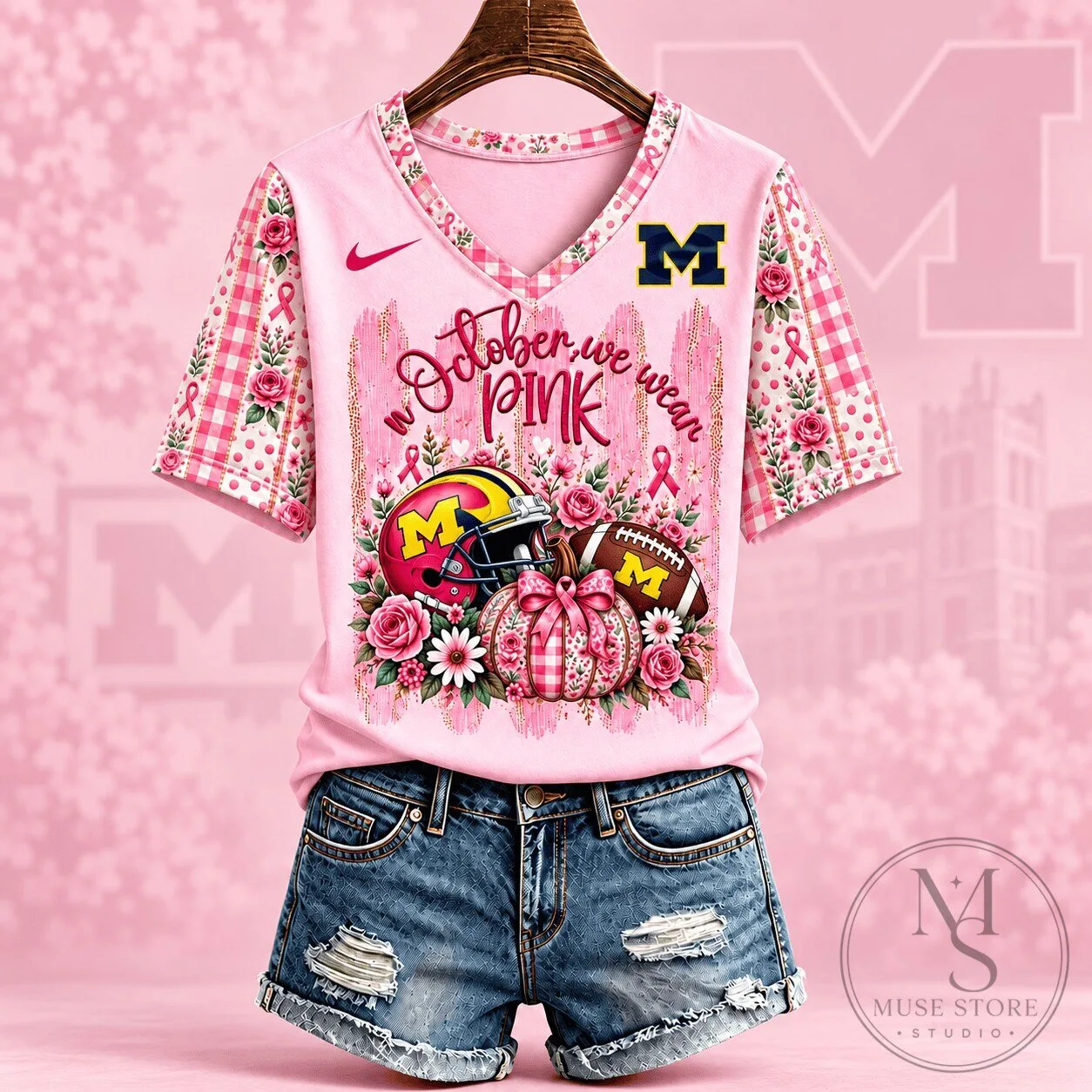 Michigan Wolverines In October We Wear Pink Breast Cancer Awareness T-Shirt