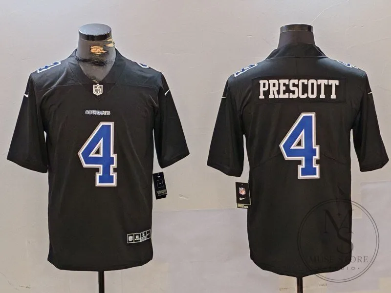 Dallas Cowboys Football Dak Prescott Black Number 4 Stitched Jersey