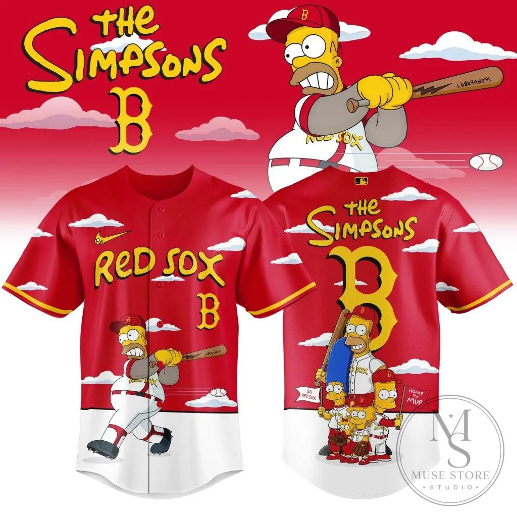 Homer Simpson Baseball Jersey featuring Boston Red Sox and The Simpsons Design 1 Homer Simpson Baseball Jersey featuring Boston Red Sox and The Simpsons Design