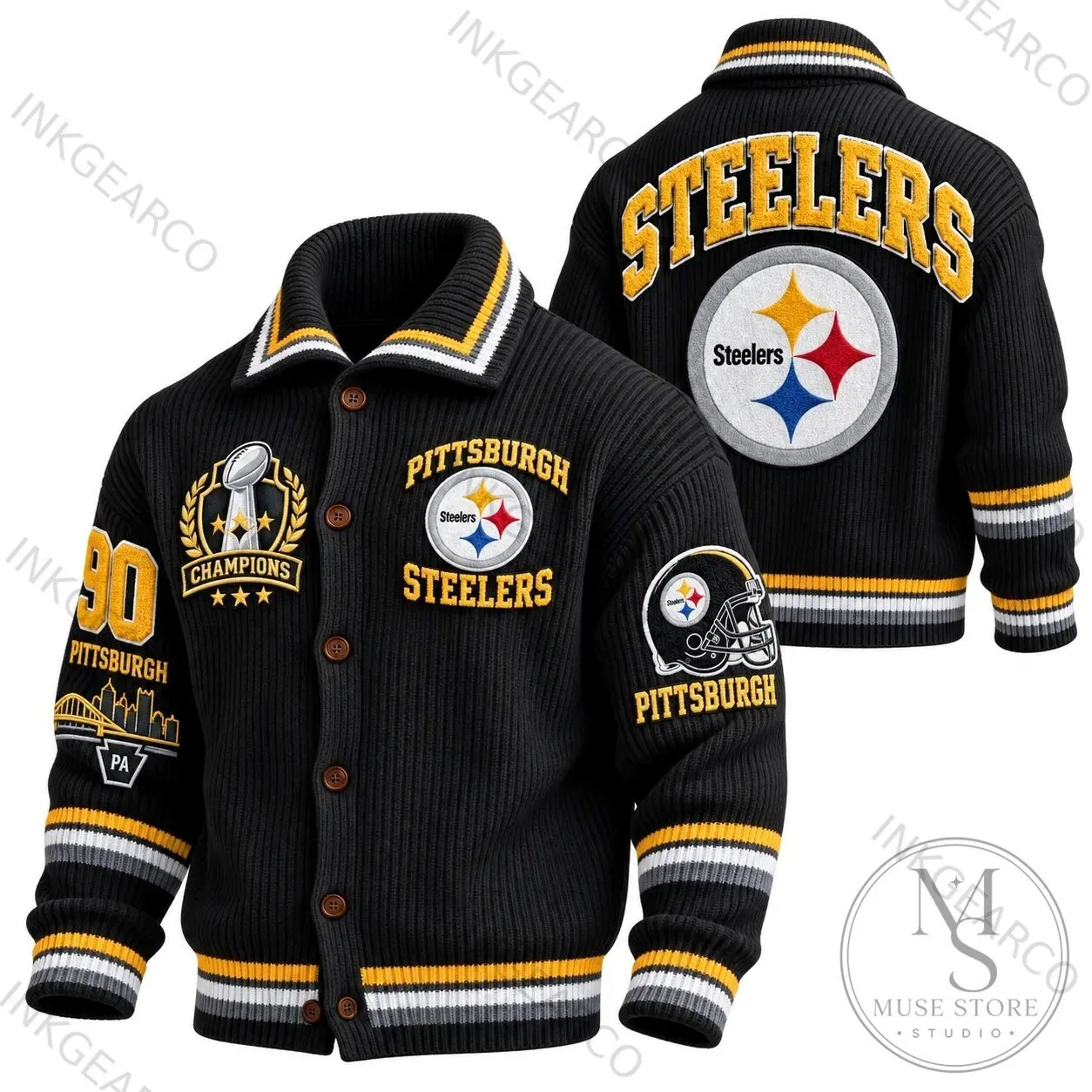 Pittsburgh Steelers NFL Football Team Champions Knit Cardigan Sweater Jacket