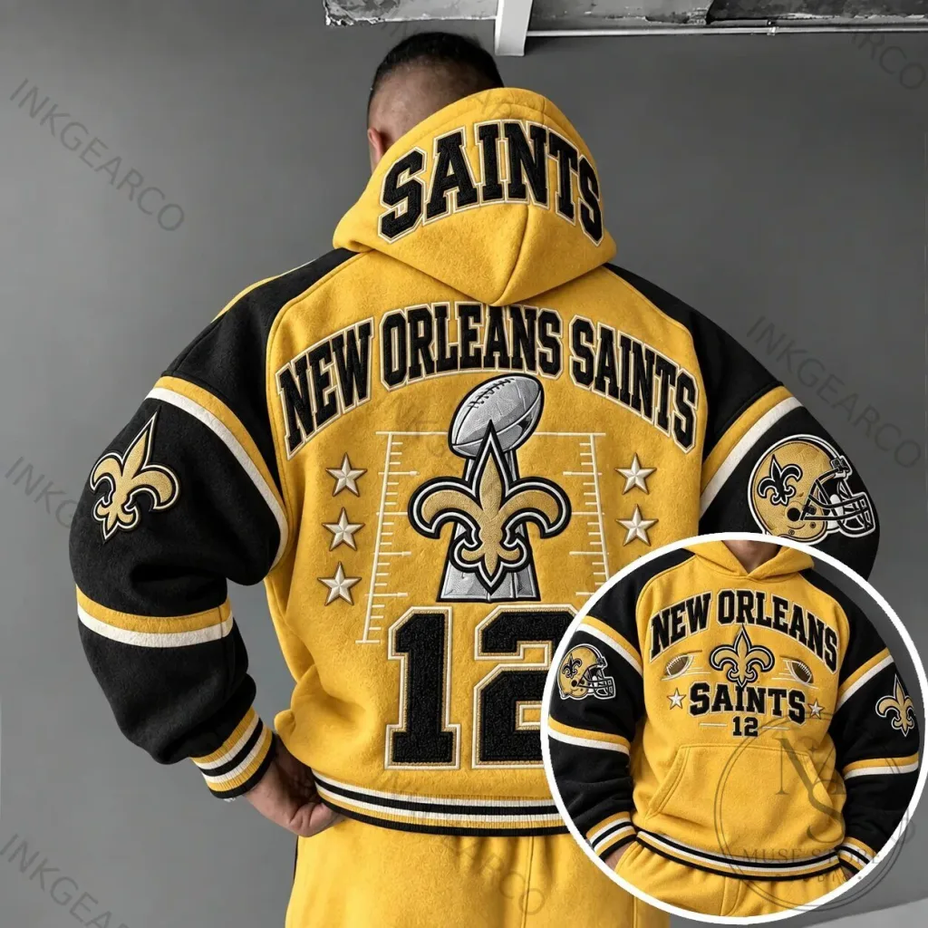 New Orleans Saints Super Bowl XLIV Champions Yellow Varsity Hoodie New Orleans Saints Super Bowl XLIV Champions Yellow Varsity Hoodie