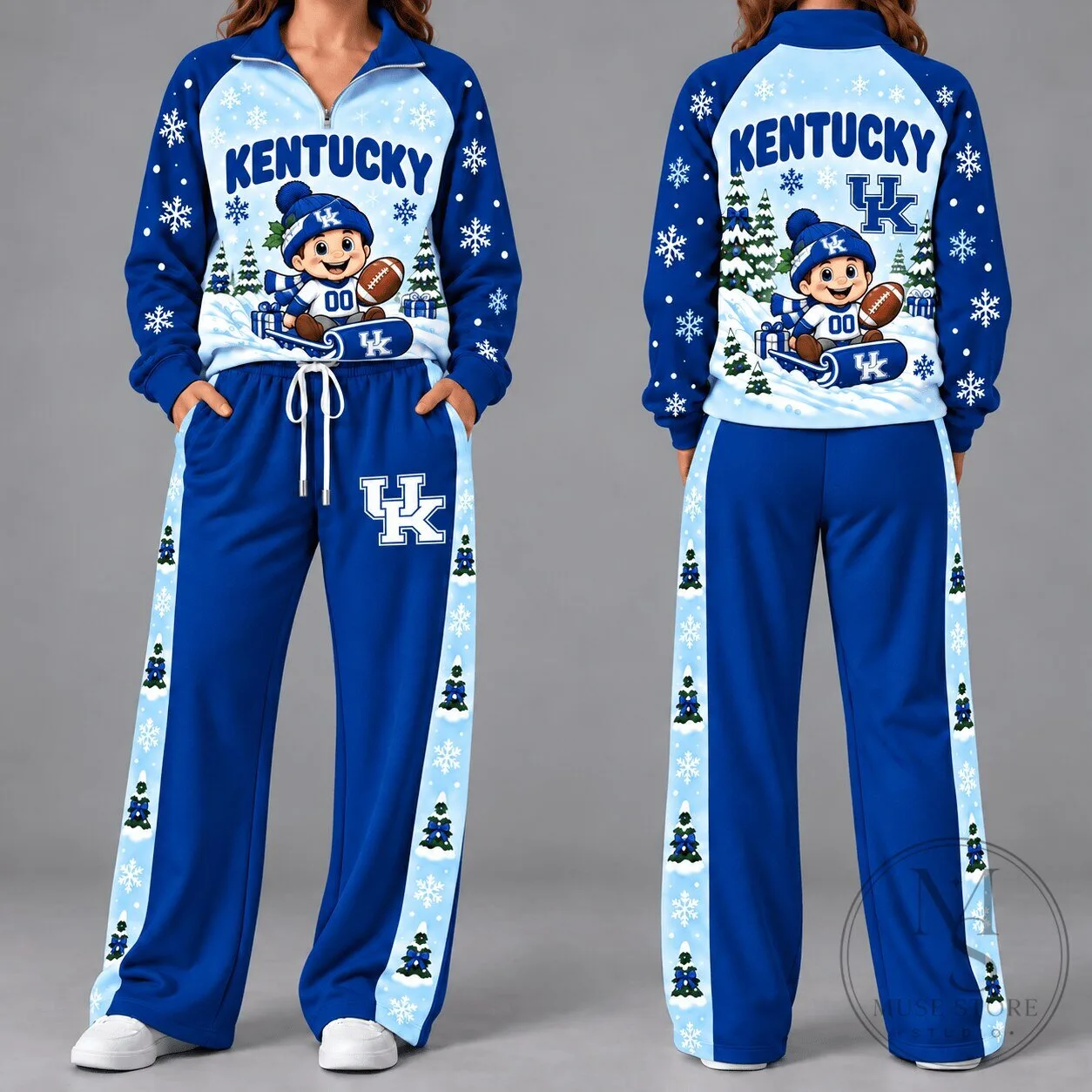 Kentucky Wildcats Christmas Snowman Sledding Women's Tracksuit Set