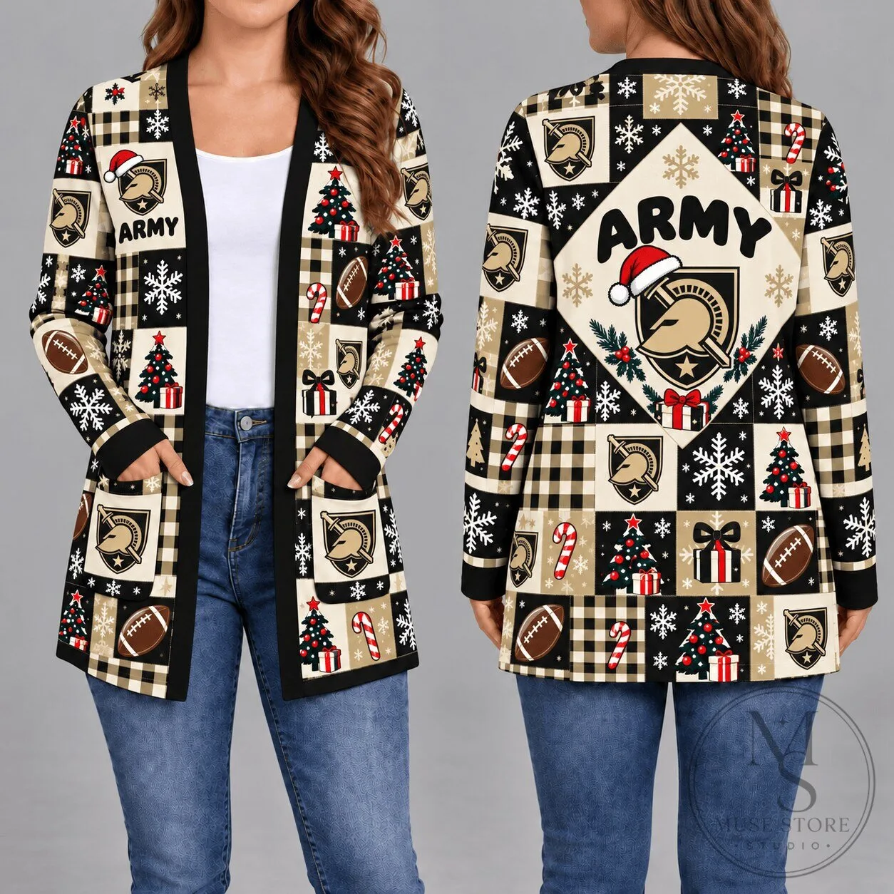 Army Black Knights Christmas Holiday Pattern Women's Cardigan