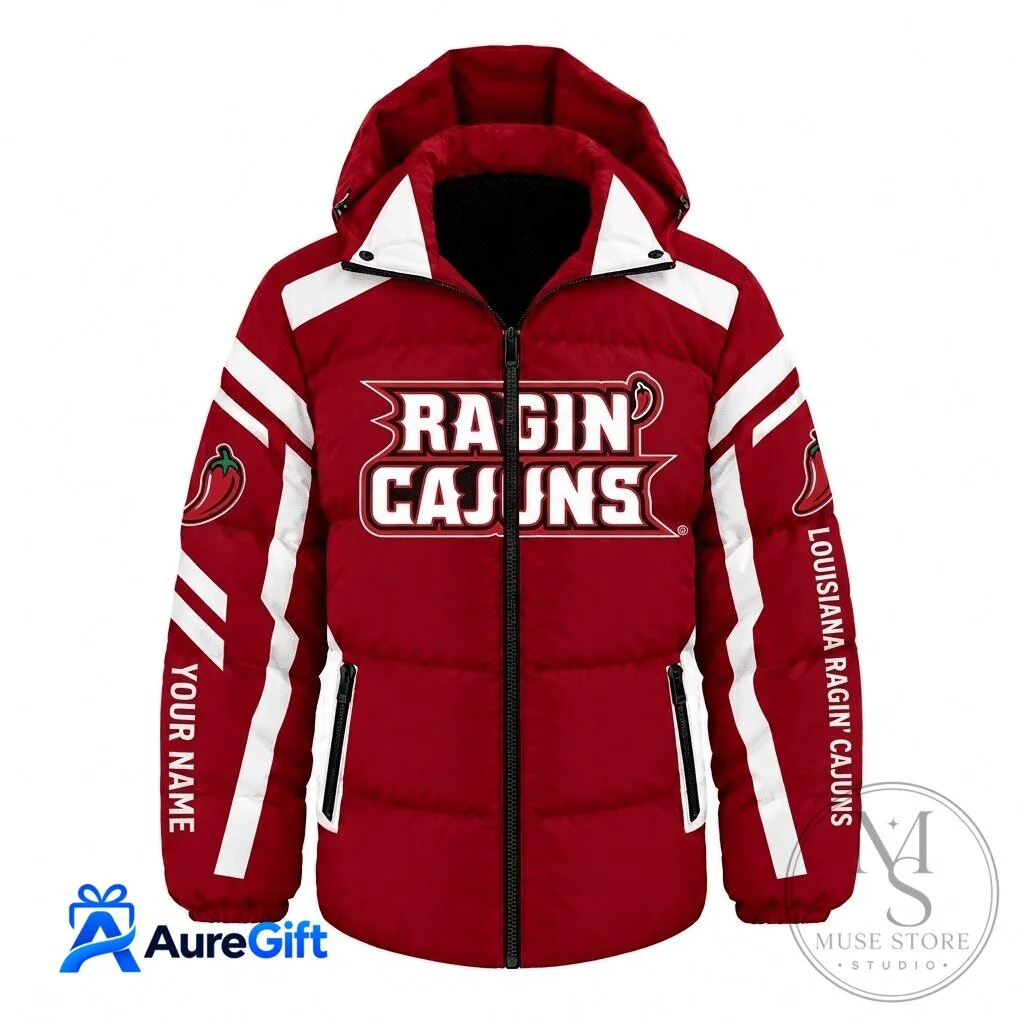 Louisiana Ragin' Cajuns NCAA Custom Name Winter Puffer Jacket 5 Louisiana Ragin