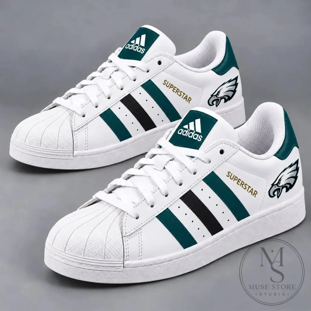 Philadelphia Eagles NFL Team White and Green Superstar Shoes