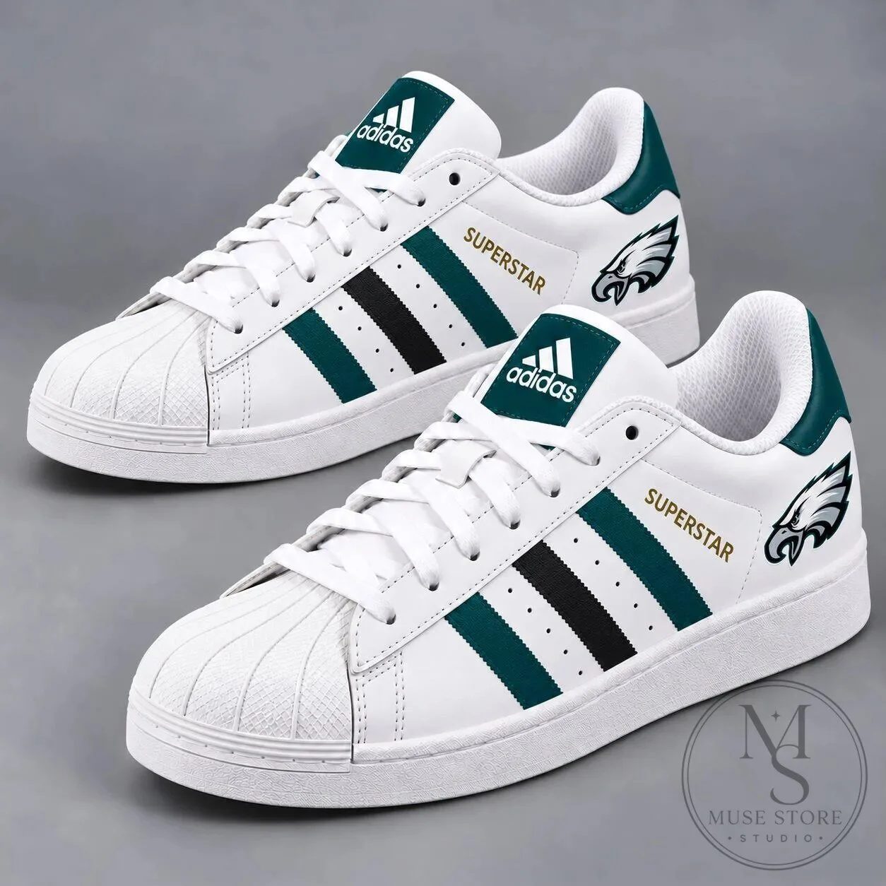 Philadelphia Eagles NFL Team White and Green Superstar Shoes