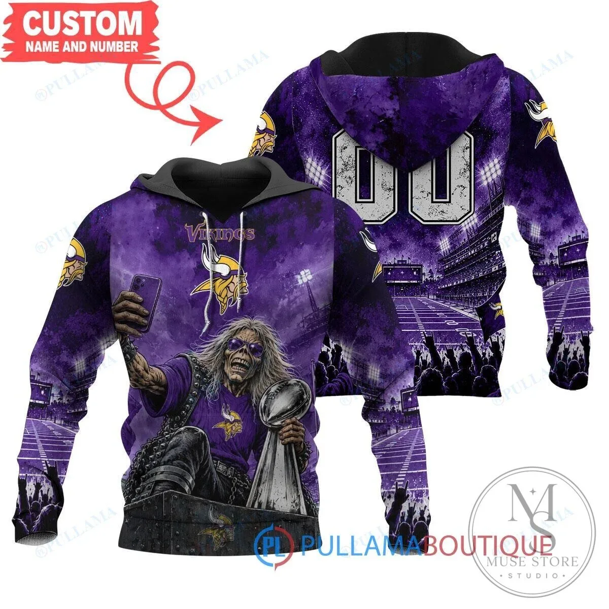 Minnesota Vikings Super Bowl Trophy Iron Maiden Eddie Football Hoodie