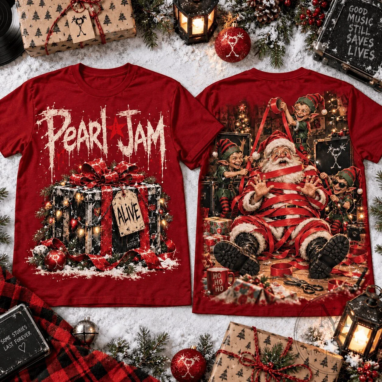 Pearl Jam Alive Christmas Santa Claus Holiday Music Band T-Shirt