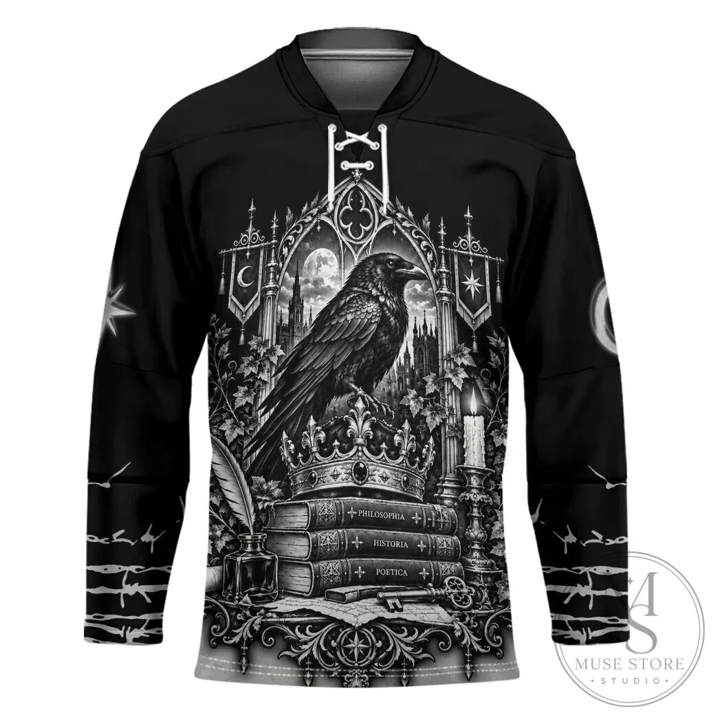Dark Academia Raven Gothic Literature Vintage Bookish Aesthetic Hockey Jersey