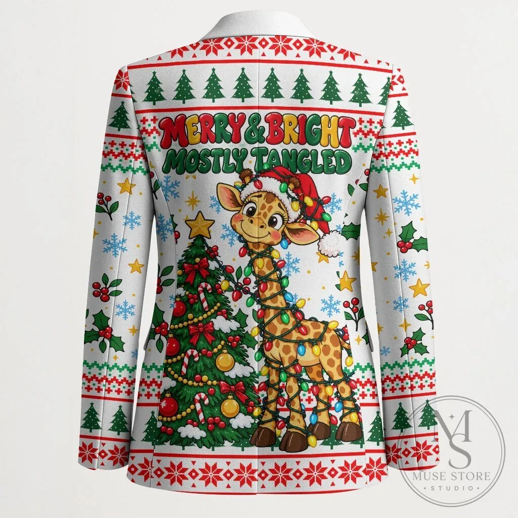 Cute Christmas Giraffe Lights Blazer Funny Tall Tangled Animal Santa Hat Blazer 11 Cute Christmas Giraffe Lights Blazer Funny Tall Tangled Animal Santa Hat Blazer