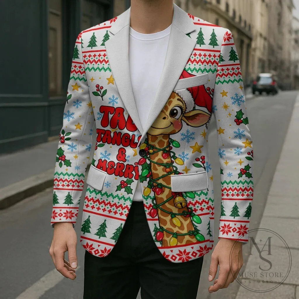 Cute Christmas Giraffe Lights Blazer Funny Tall Tangled Animal Santa Hat Blazer 14 Cute Christmas Giraffe Lights Blazer Funny Tall Tangled Animal Santa Hat Blazer