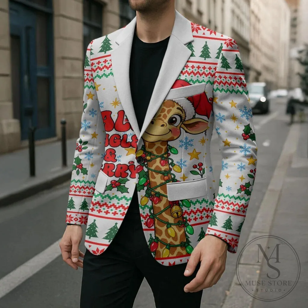 Cute Christmas Giraffe Lights Blazer Funny Tall Tangled Animal Santa Hat Blazer 15 Cute Christmas Giraffe Lights Blazer Funny Tall Tangled Animal Santa Hat Blazer