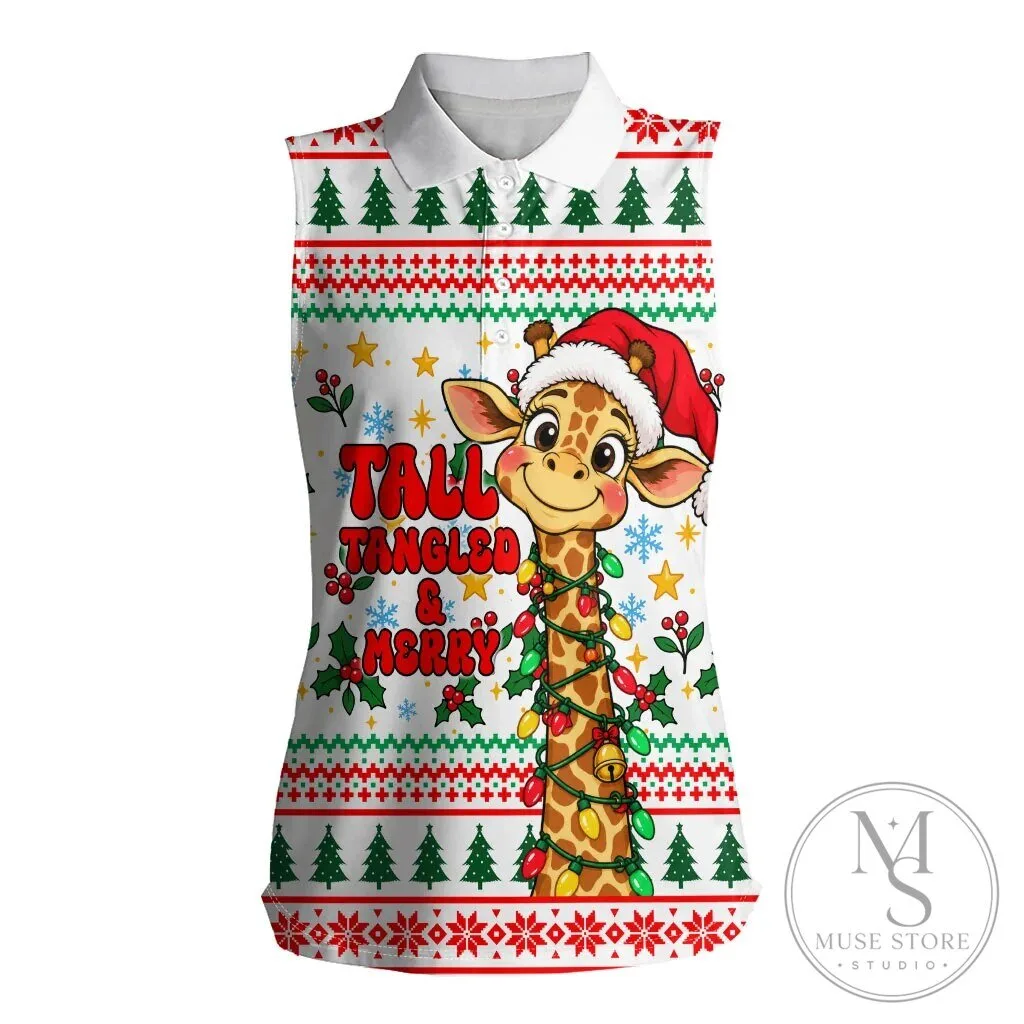 Tall Tangled and Merry Christmas Giraffe Lights Sleeveless Polo Shirt 11 Tall Tangled and Merry Christmas Giraffe Lights Sleeveless Polo Shirt