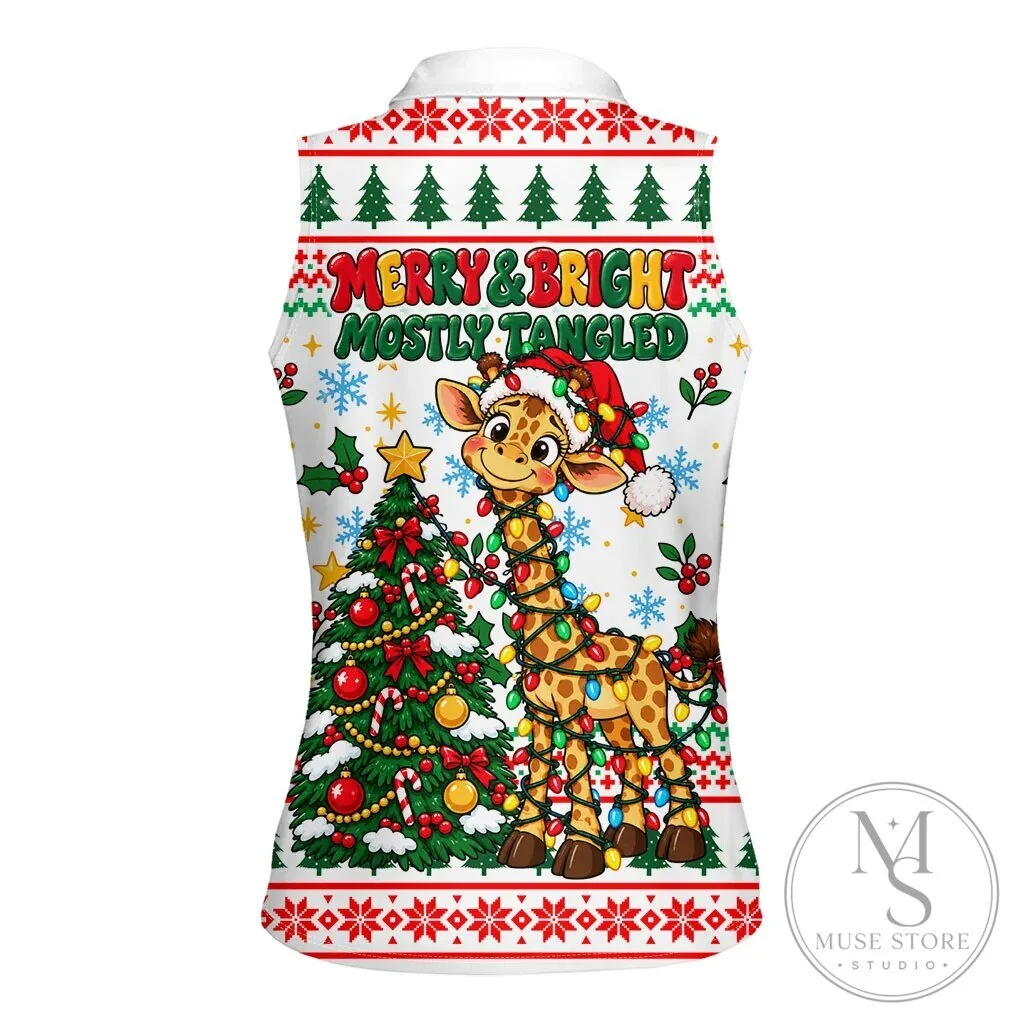 Tall Tangled and Merry Christmas Giraffe Lights Sleeveless Polo Shirt 12 Tall Tangled and Merry Christmas Giraffe Lights Sleeveless Polo Shirt