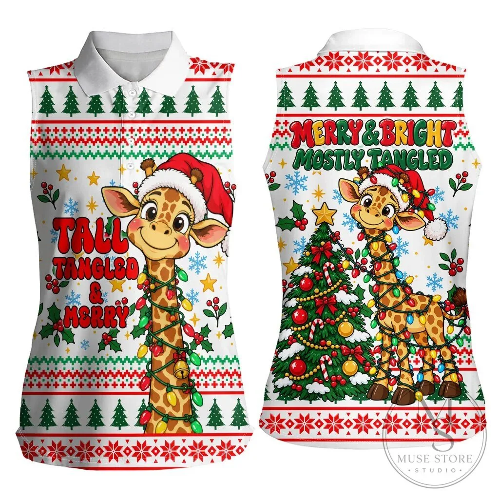 Tall Tangled and Merry Christmas Giraffe Lights Sleeveless Polo Shirt 13 Tall Tangled and Merry Christmas Giraffe Lights Sleeveless Polo Shirt