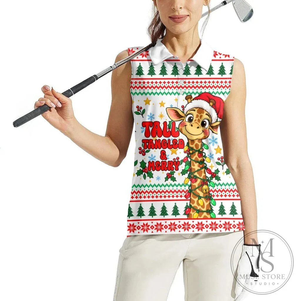 Tall Tangled and Merry Christmas Giraffe Lights Sleeveless Polo Shirt 14 Tall Tangled and Merry Christmas Giraffe Lights Sleeveless Polo Shirt