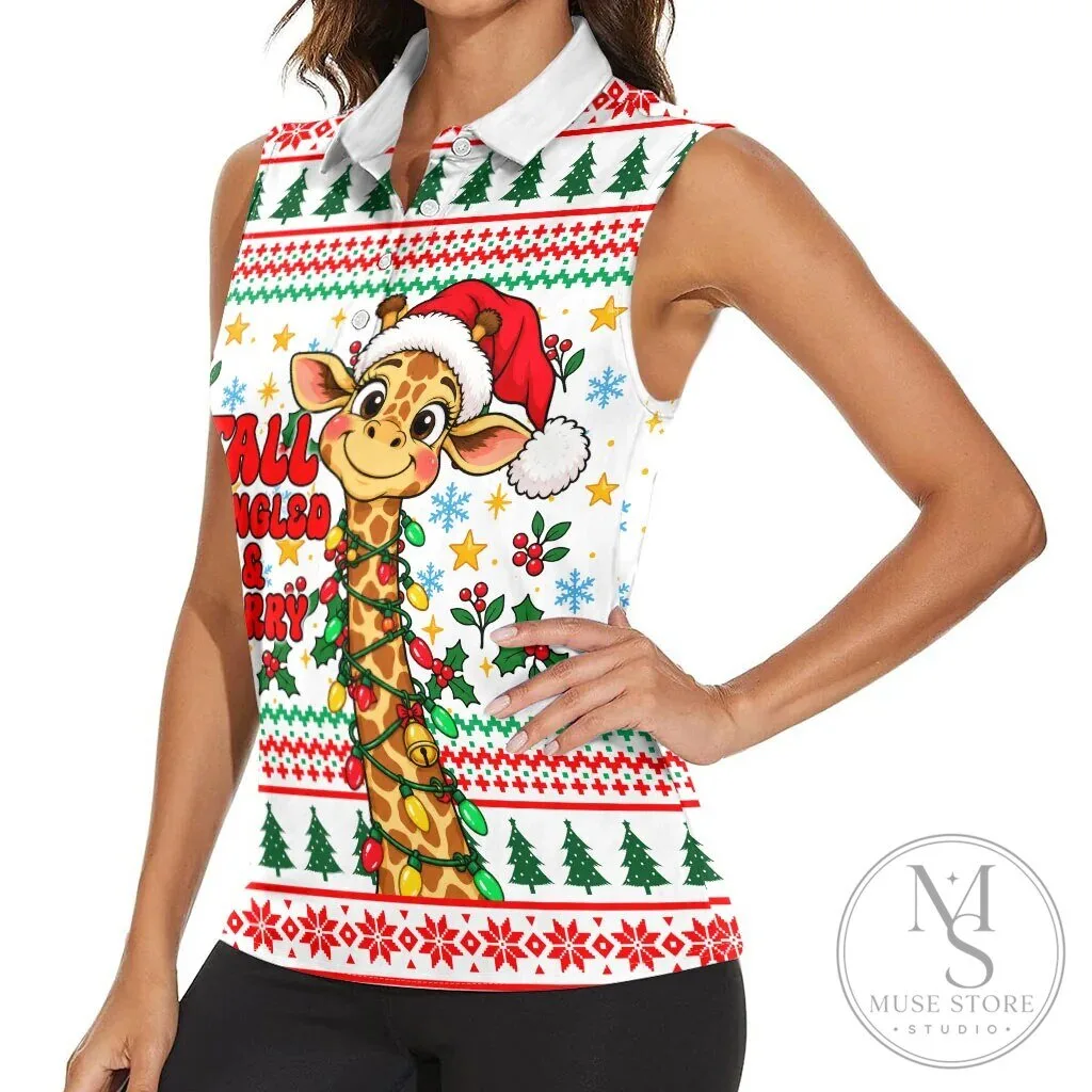 Tall Tangled and Merry Christmas Giraffe Lights Sleeveless Polo Shirt 17 Tall Tangled and Merry Christmas Giraffe Lights Sleeveless Polo Shirt