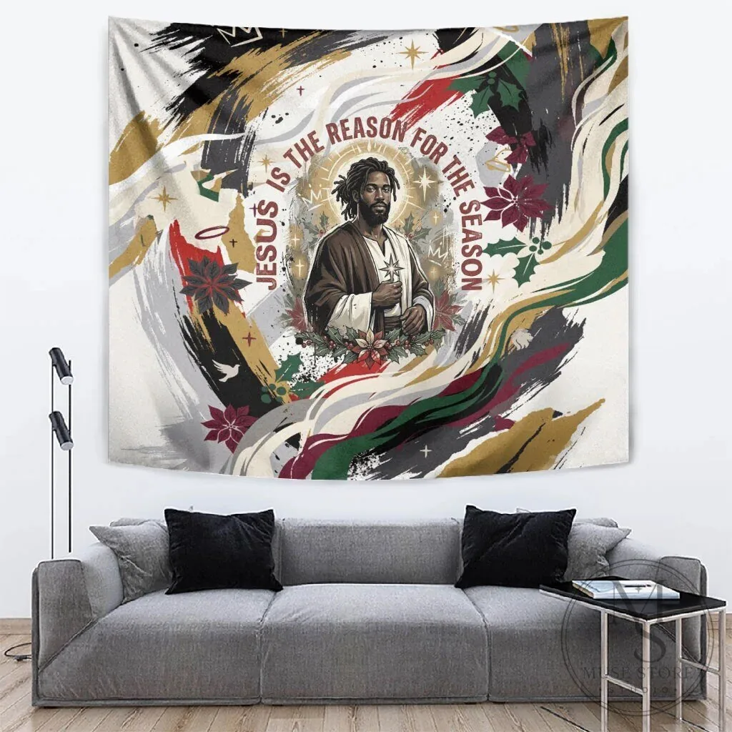 Jesus Is The Reason For The Season Christian Religious Christmas Tapestry Wall Hanging