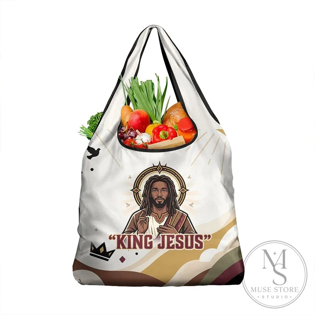 King Jesus African Black Christ Reusable Grocery Shopping Bag Religious Christian Faith